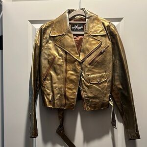 Maxima Gold Leather Motorcycle Jacket Asymmetrical Design